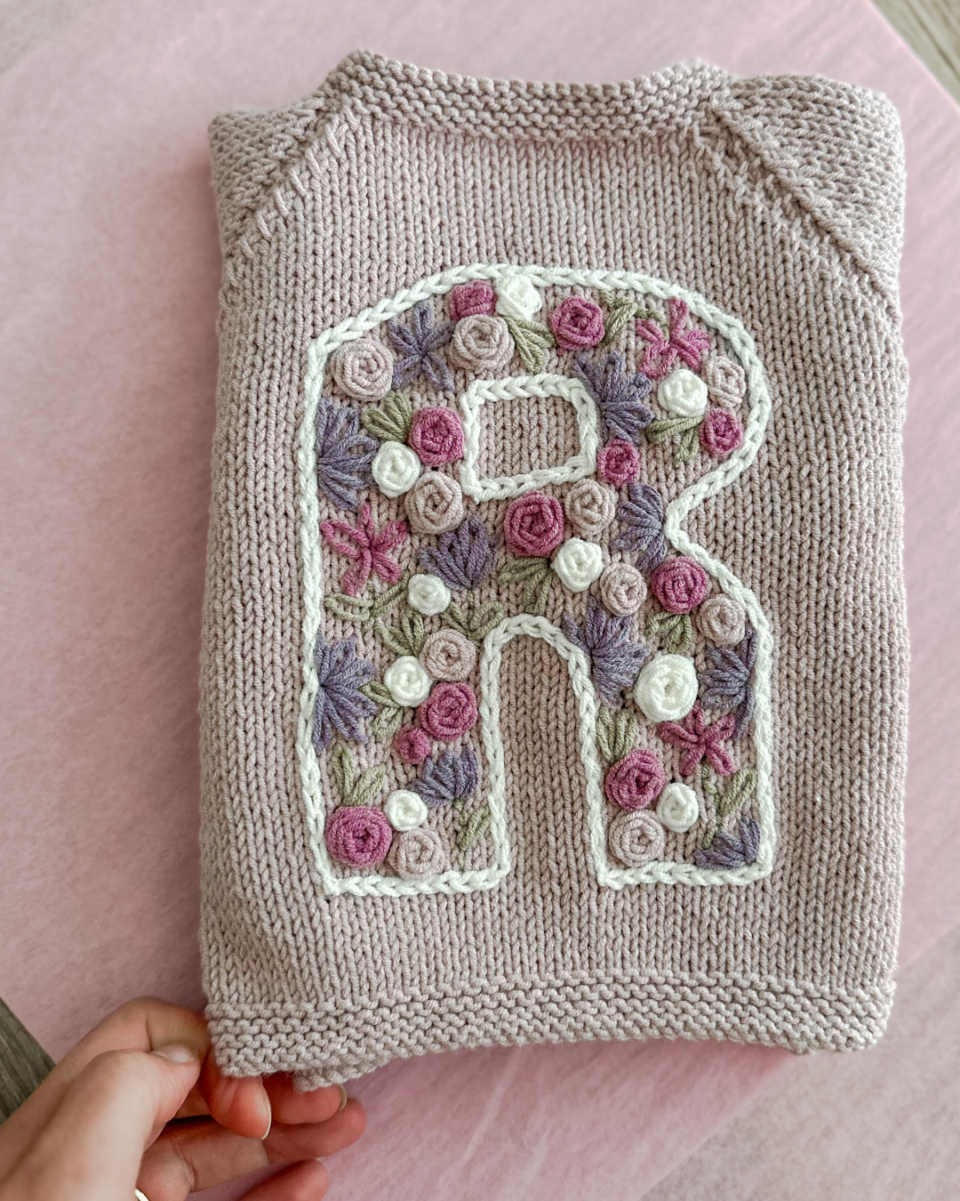 Personalised Knit with Floral Initial.